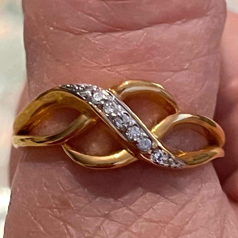 18k gold plated ring- hand set CZ- size 9